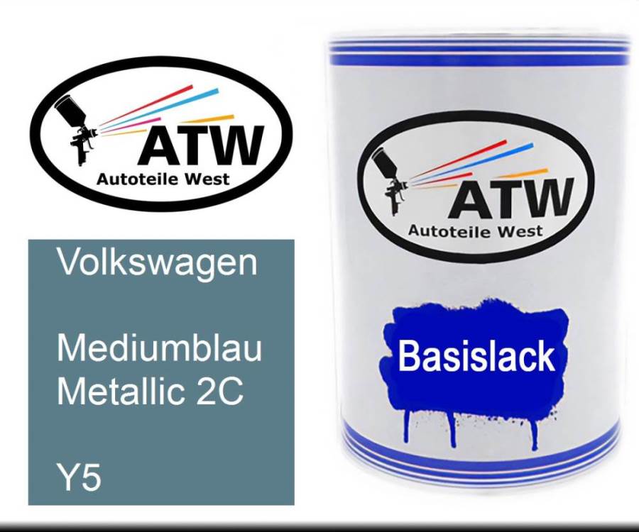 Volkswagen, Mediumblau Metallic 2C, Y5: 500ml Lackdose, von ATW Autoteile West.